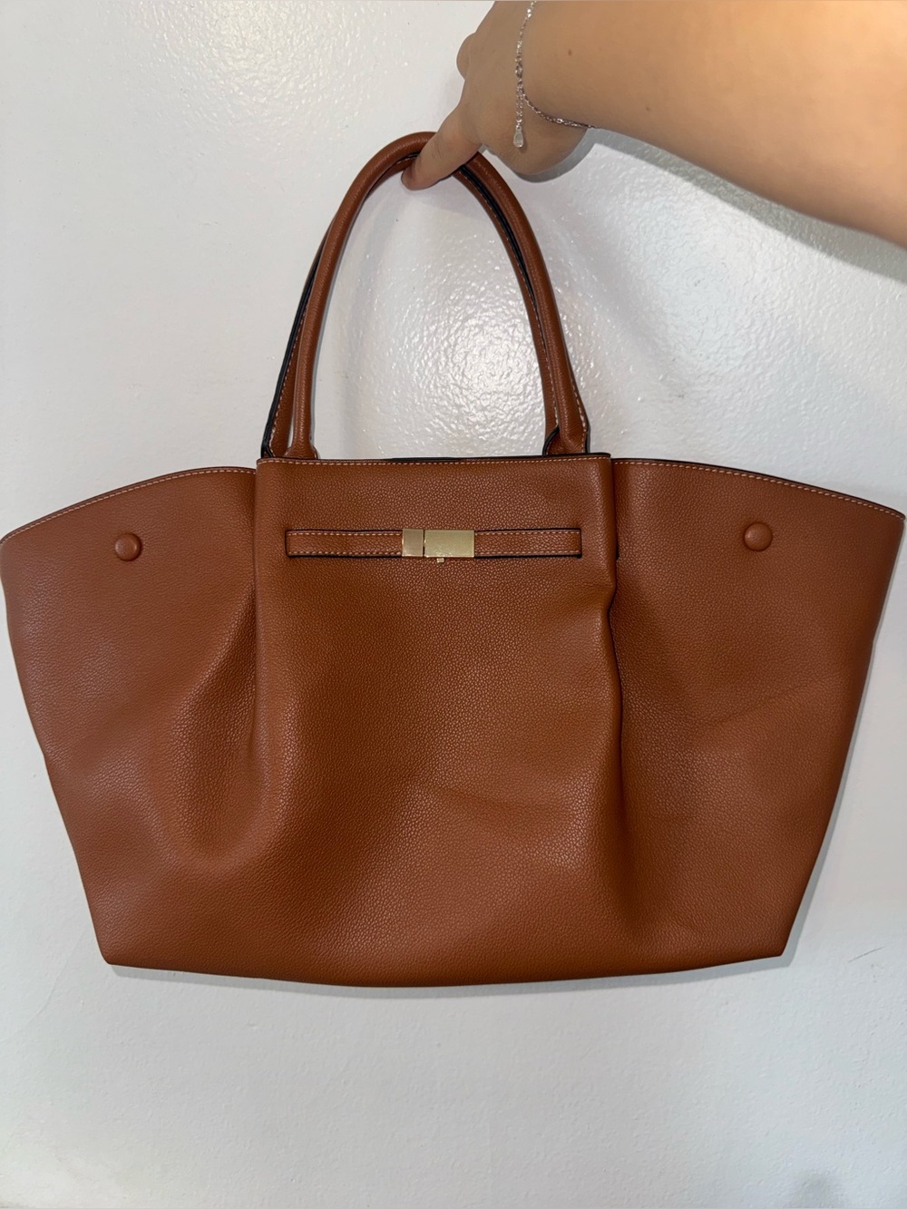 Women's Brown Faux Leather Large Tote Bag